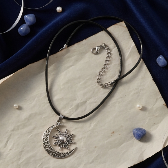 ๐๏ธBoho Celestial Sun & Moon Silver Plated Mixed Metal Adjustable Necklace - Picture 11 of 13